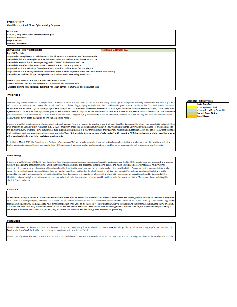 FINRA Broker-Dealer Small Firm Cybersecurity Checklist