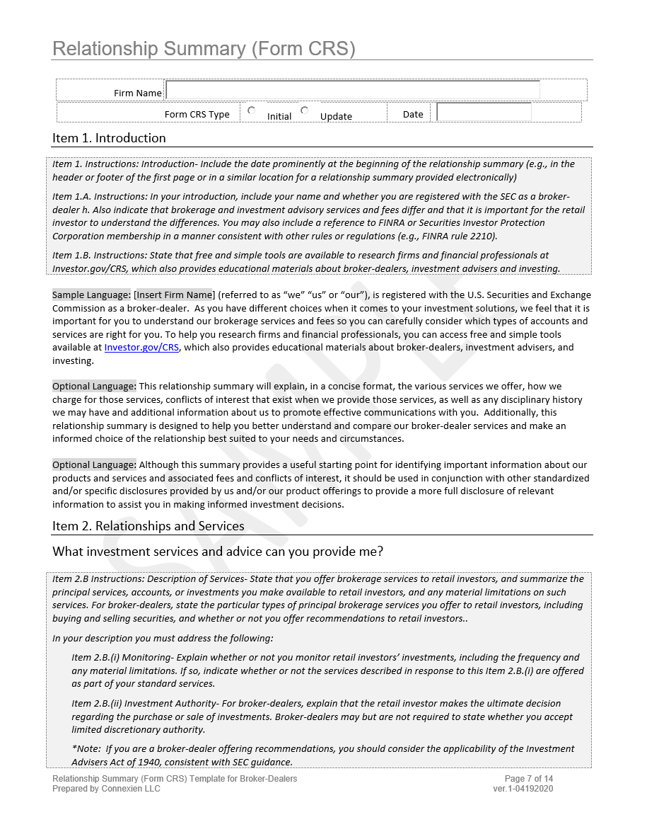 BD- Form CRS Relationship Summary Template for Broker-Dealers