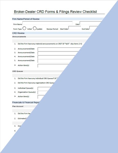 BD- Broker-Dealer CRD Forms & Filings Review Checklist