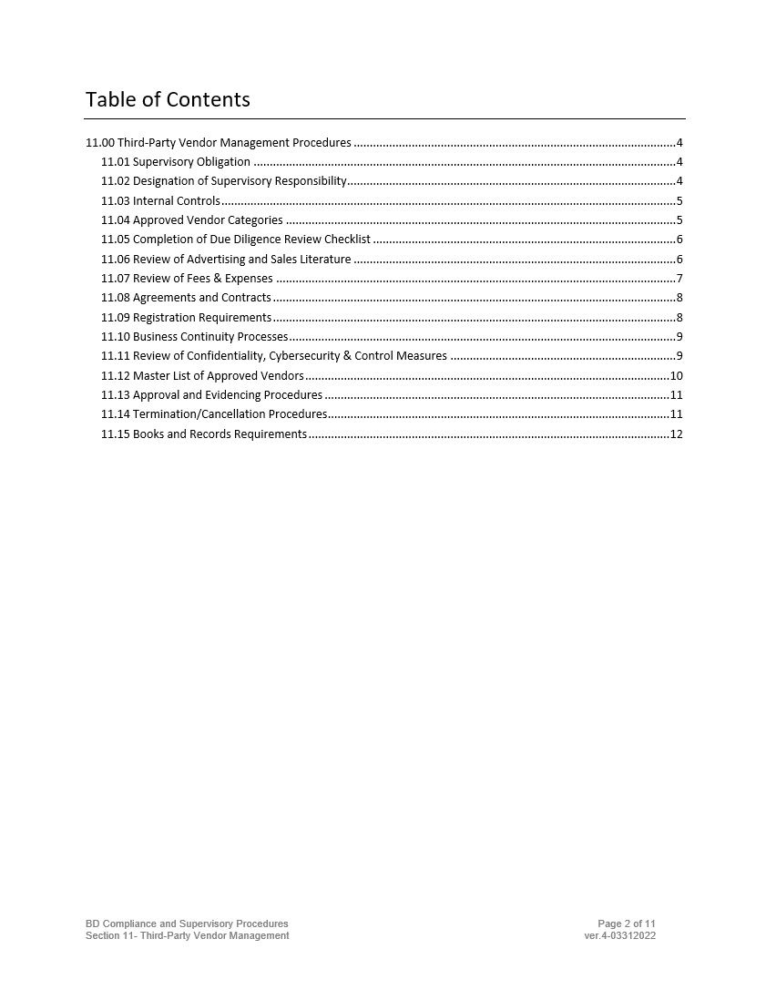 Broker-Dealer Written Supervisory Procedures- Third-Party Vendor Mgmt