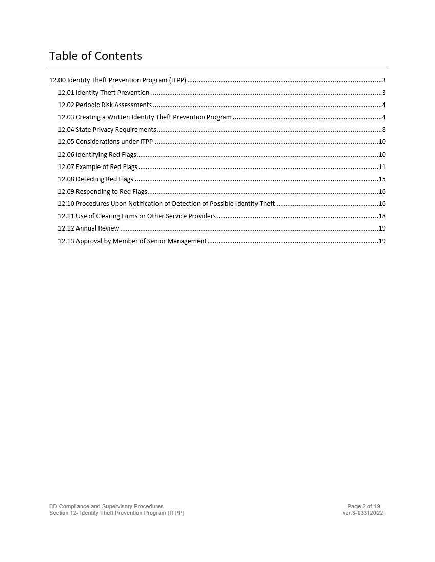 Broker-Dealer Compliance Manual Section 12- Identity Theft Prevention