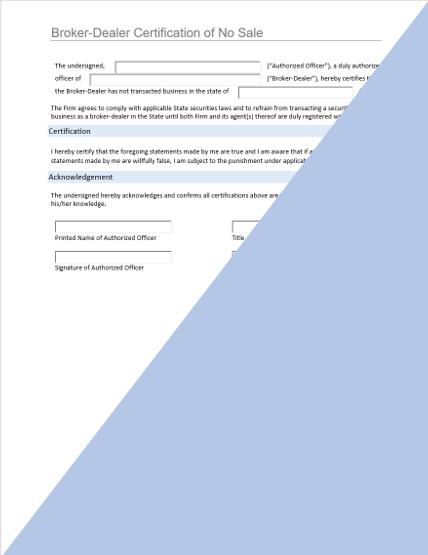 BD- Broker-Dealer Certification of No Securities Sales