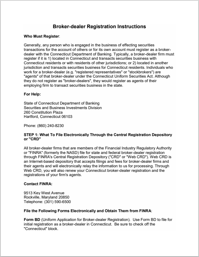 BD- Connecticut Broker-Dealer Registration Requirements