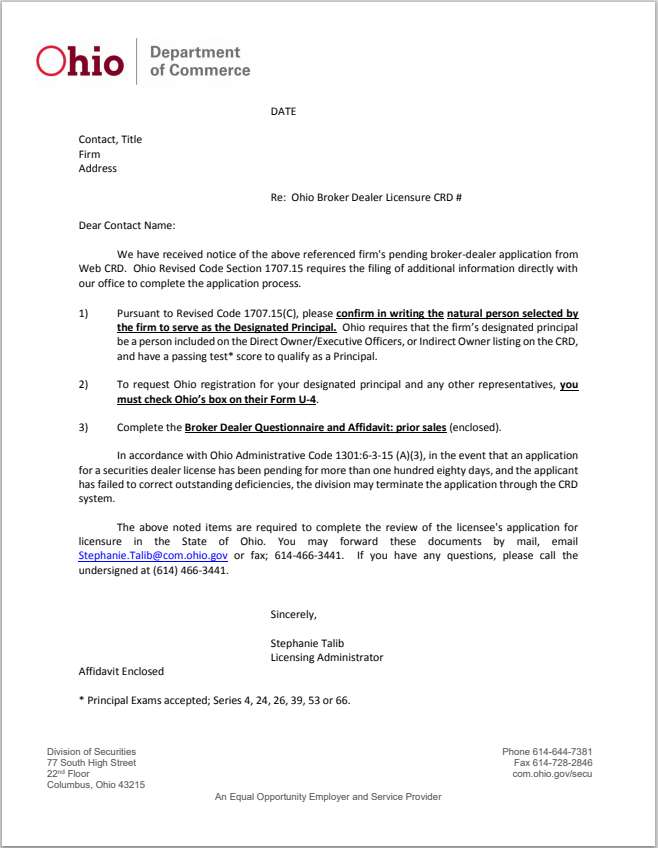 BD- Ohio FINRA Broker-Dealer Registration Requirements