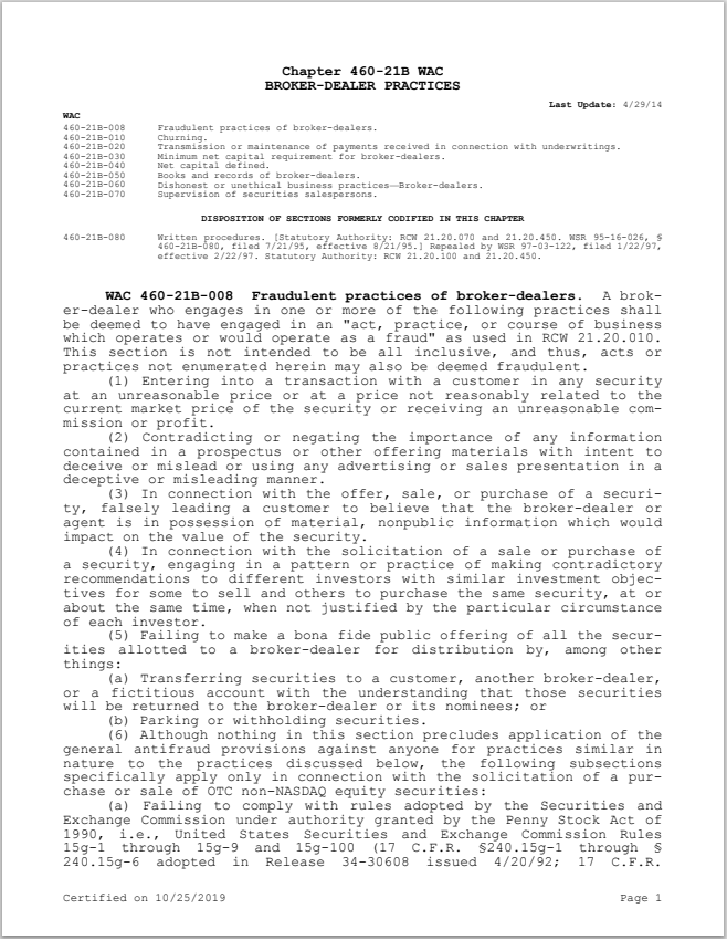 BD- Washington Broker-Dealer Industry Best Practices