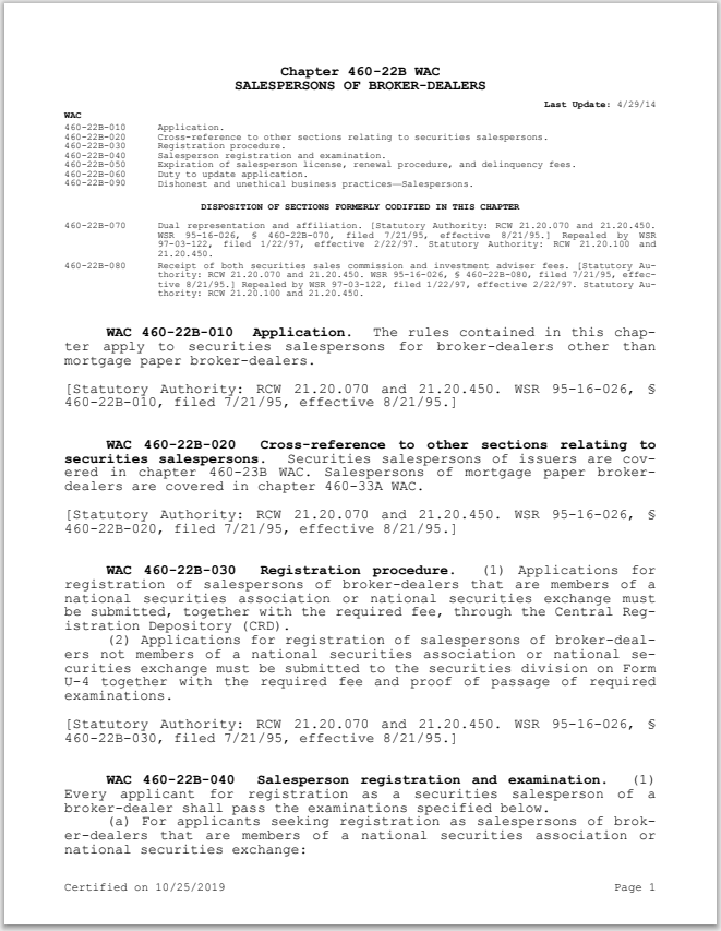 BD- Washington Broker-Dealer Salesperson Registration Requirements