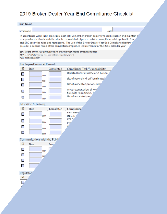 BD- 2019 Broker-Dealer Year-end Compliance Checklist
