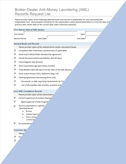 BD- Anti-Money Laundering (AML) Review Records Request List