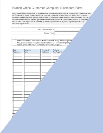 BD- Branch Office Customer Complaint Disclosure Form