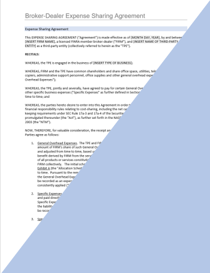 BD- Broker-Dealer Expense Sharing Agreement (ESA) Template