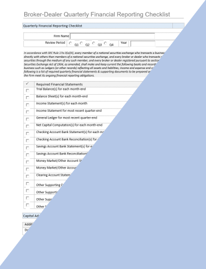 BD- Broker-Dealer Quarterly Financial Reporting Checklist