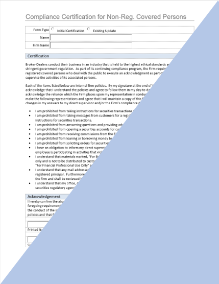 BD- Compliance Certification for Non-Registered Covered Persons