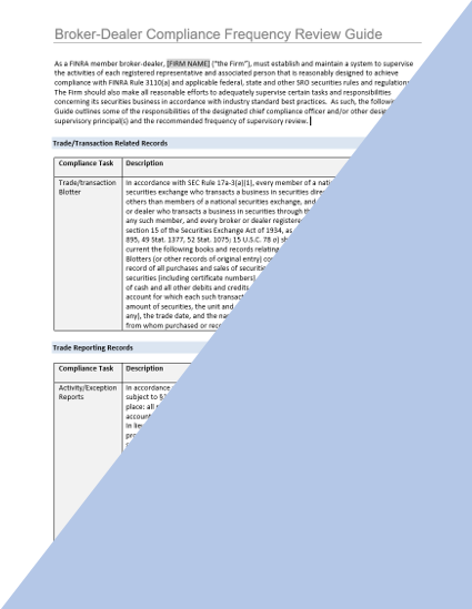 BD- Broker-Dealer Compliance Frequency Review Guide