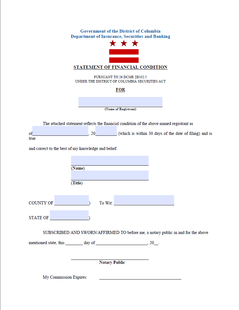 BD- District of Columbia Statement of Financial Condition