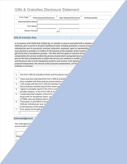 BD- Broker-Dealer Gifts and Gratuities Disclosure Statement