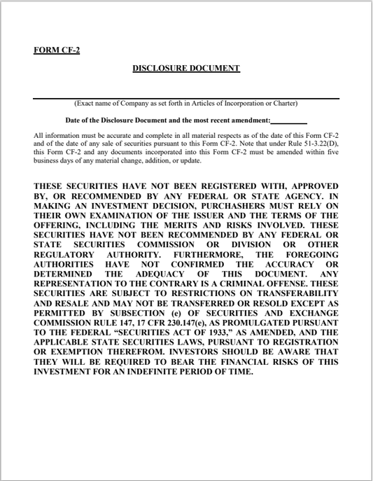 CO- Colorado Crowdfunding Disclosure Document Form CF-2