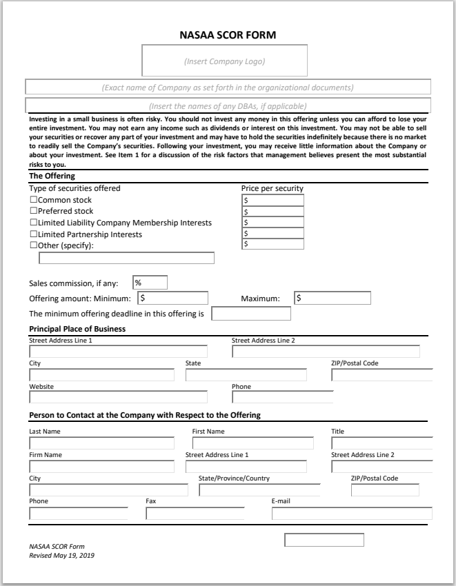 FL- Florida Small Corporate Offering Registration Disclosure Document Form U-7