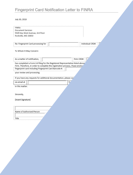 BD- Fingerprint Card Notification Letter to FINRA Document Services