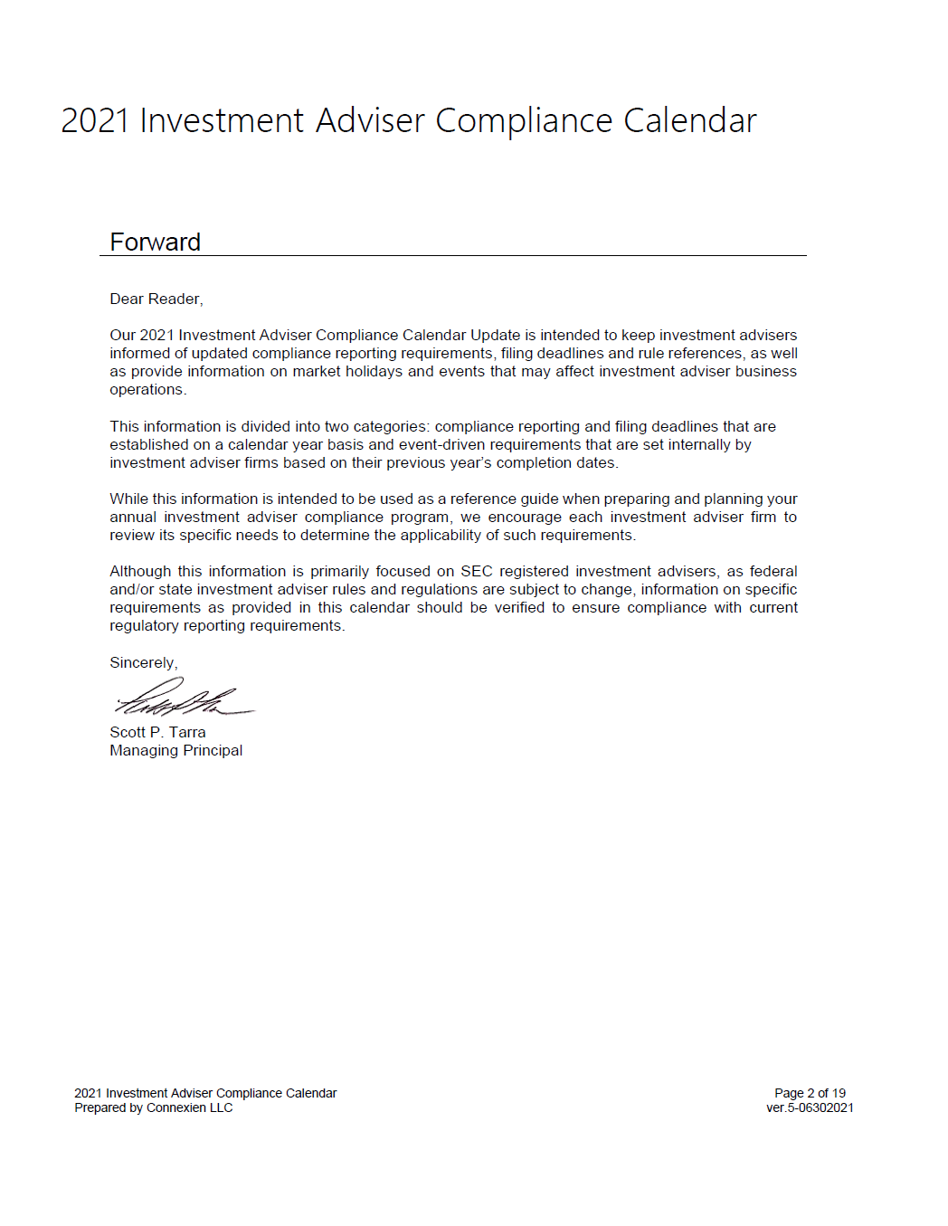 IA- 2021 Investment Adviser Annual Compliance Calendar Mid-Year Update