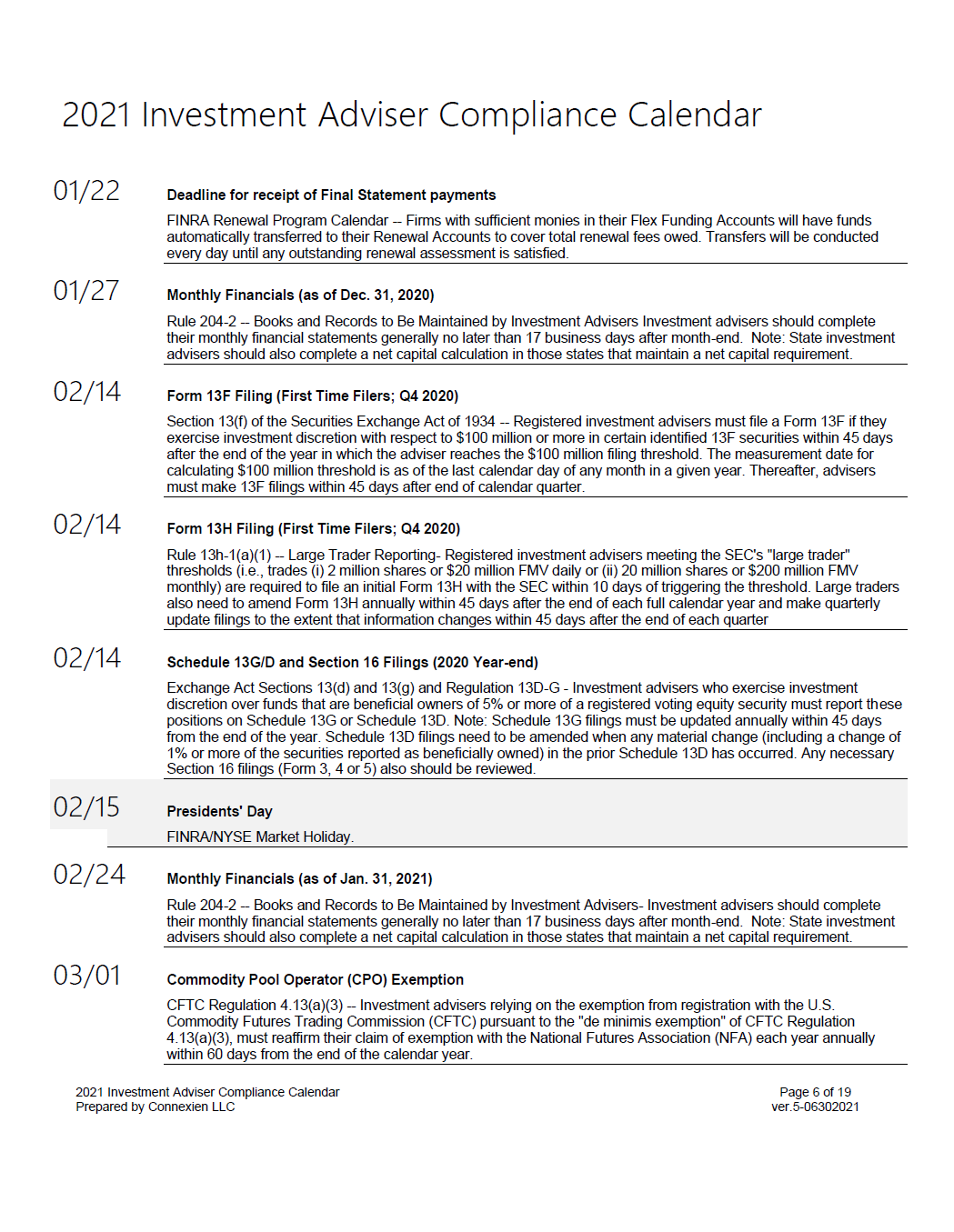 IA- 2021 Investment Adviser Annual Compliance Calendar Mid-Year Update