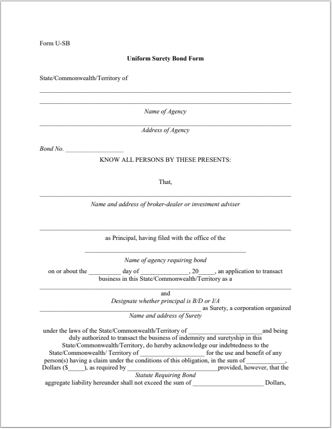 IA- Alabama Investment Adviser Surety Bond Form U-SB