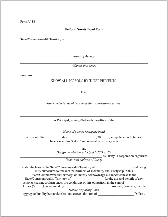 IA- Colorado Investment Adviser Uniform Surety Bond Form U-SB