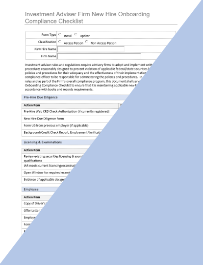 IA- Investment Adviser New Hire Onboarding Compliance Checklist