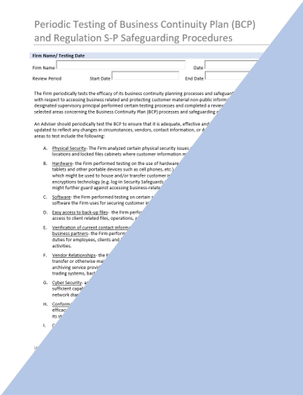 IA- Statement of Periodic Testing of BCP & Regulation S-P