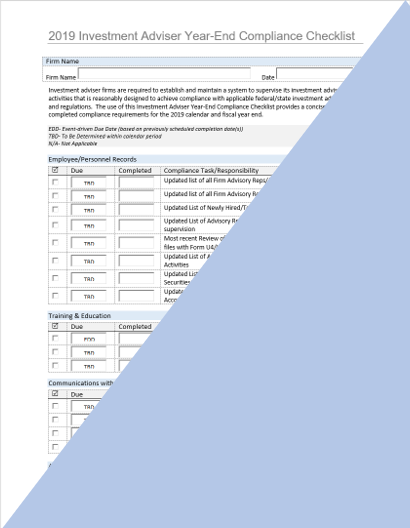 IA- 2019 Investment Adviser Year-End Compliance Checklist