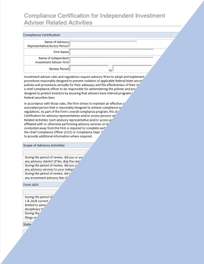IA- Compliance Certification for Independent Investment Adviser Activities (Long Form)