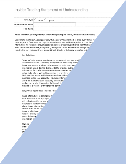 IA- Investment Adviser Insider Trading Statement of Understanding