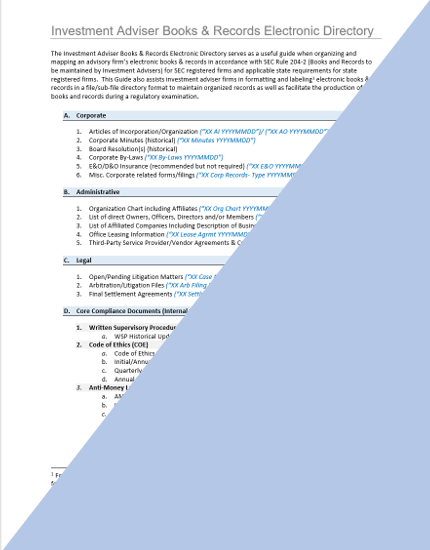 IA- Investment Adviser Books & Records Electronic Directory