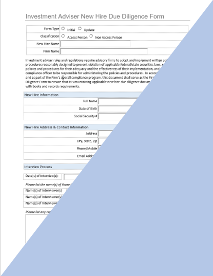 IA- Investment Adviser New Hire Due Diligence Form