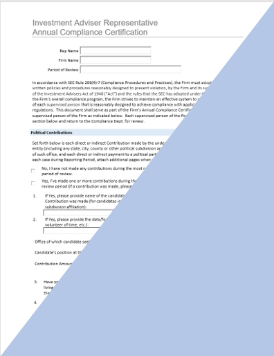 IA- Investment Adviser Rep Annual Compliance Certification