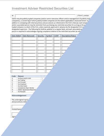 IA- Investment Adviser Restricted Securities List (RSL)
