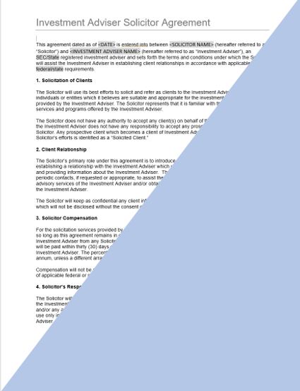 IA- Standard Investment Adviser Solicitor Agreement