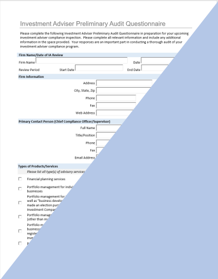 IA- Investment Adviser Preliminary Audit Questionnaire (PAQ)