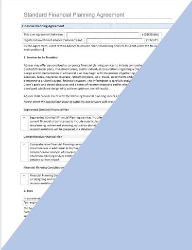 IA- Standard Financial Planning Agreement with Fee Schedule Exhibit