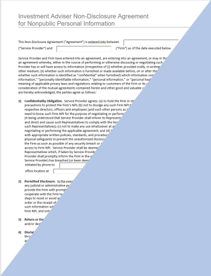 IA- Non-Disclosure Agreement (NDA) for Nonpublic Personal Information
