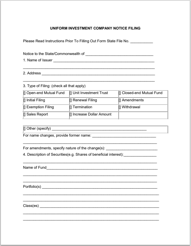 ID- Idaho Uniform Investment Company Notice Filing Form-NF