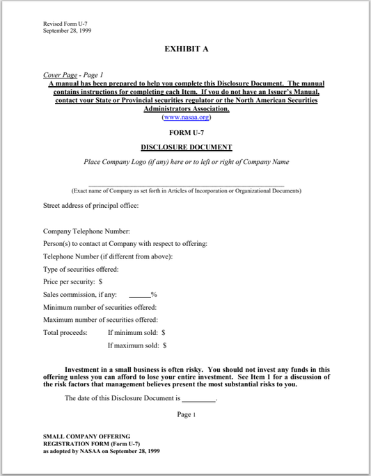 KY- Kentucky Small Corporate Offering Registration Form U-7