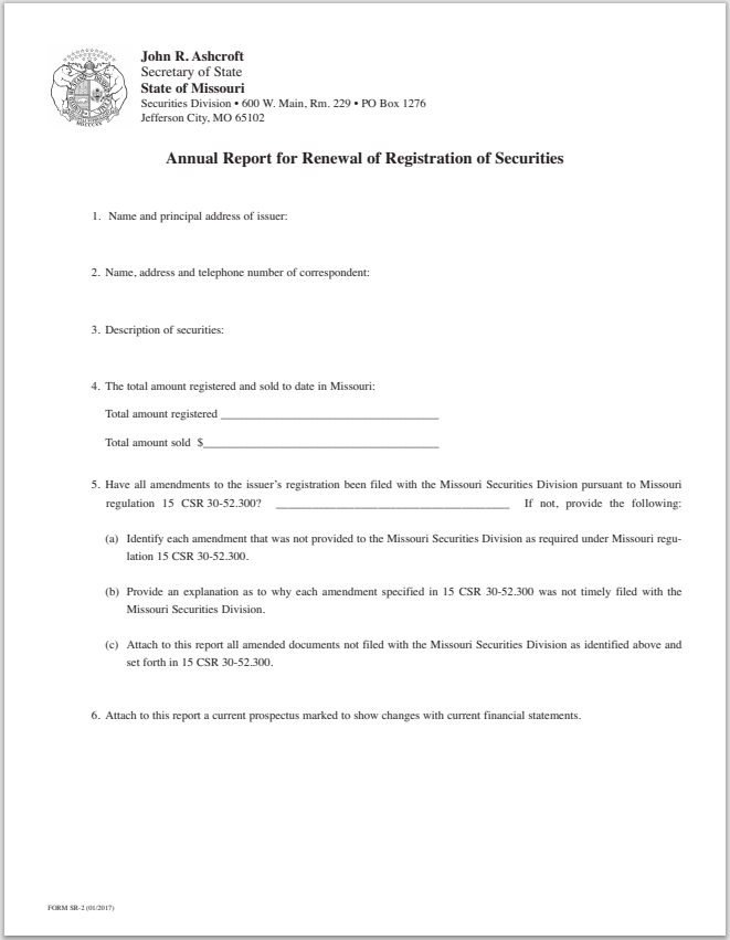 MO- Missouri Prospectus for Registration of Securities by Qualification Form SR-2