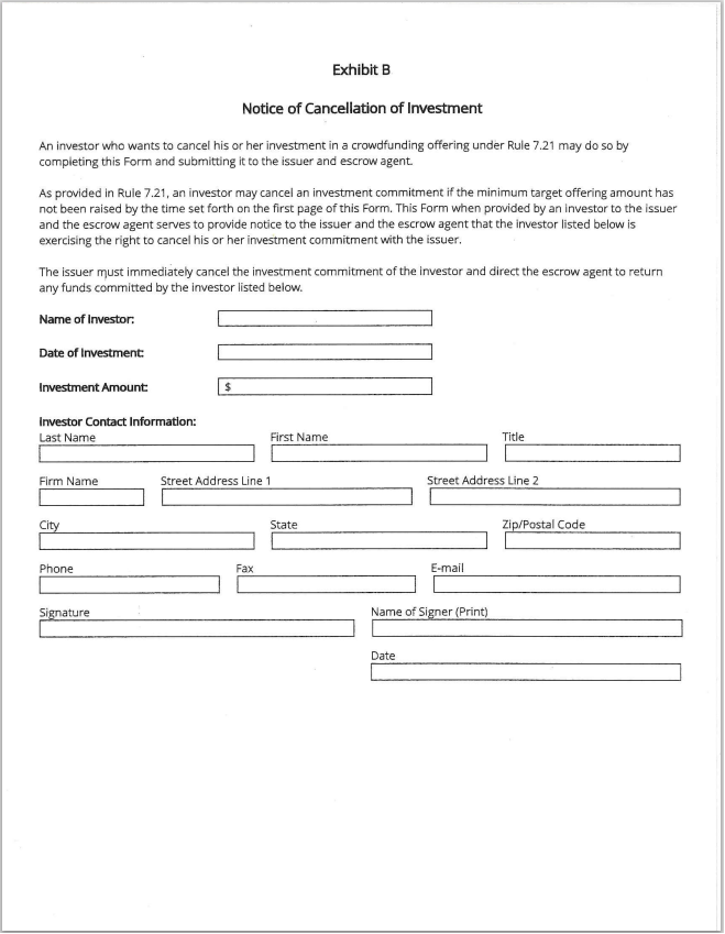 MS- Mississippi Notice of Cancellation of Investment Form – Exhibit B