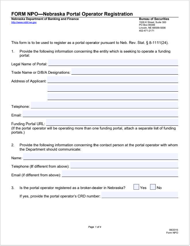 NE- Nebraska Portal Operator Registration Form- NPO