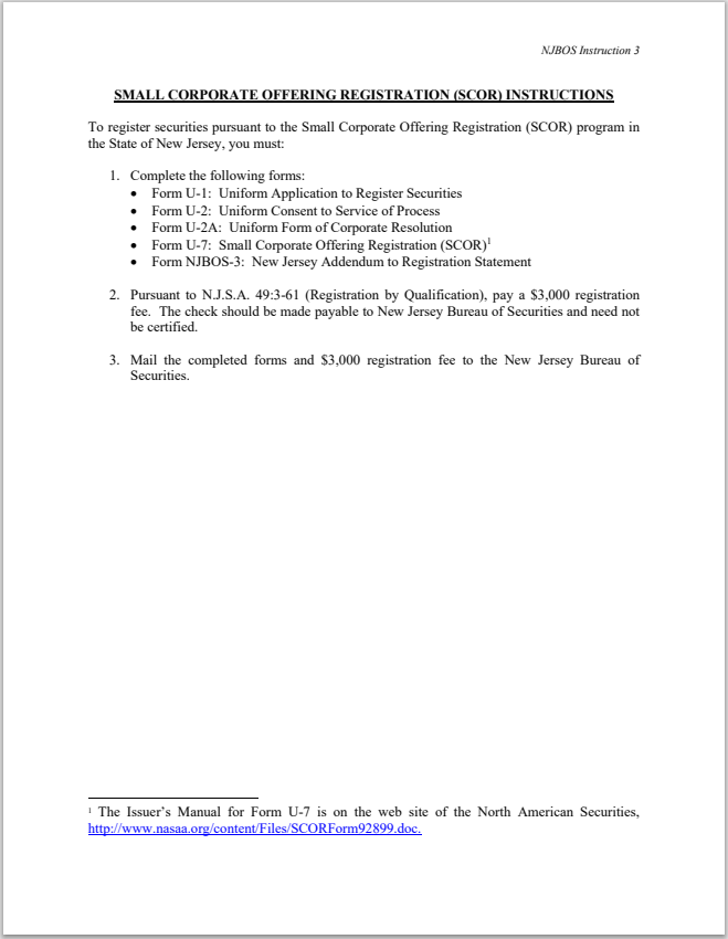 NJ- New Jersey Small Corporate Offering Registration (SCOR) Instructions