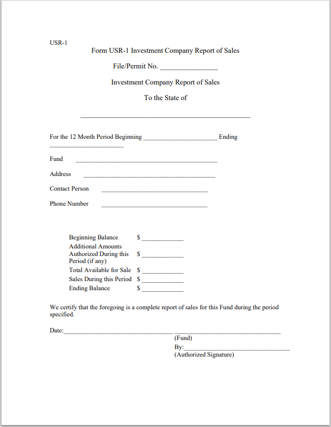 OK- Oklahoma Investment Company Report of Sales Form-USR1