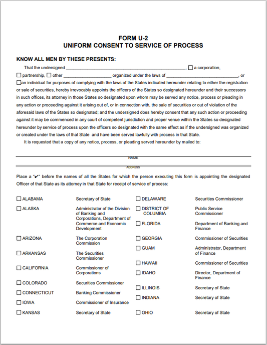 OK- Oklahoma Uniform Consent to Service of Process Form U-2