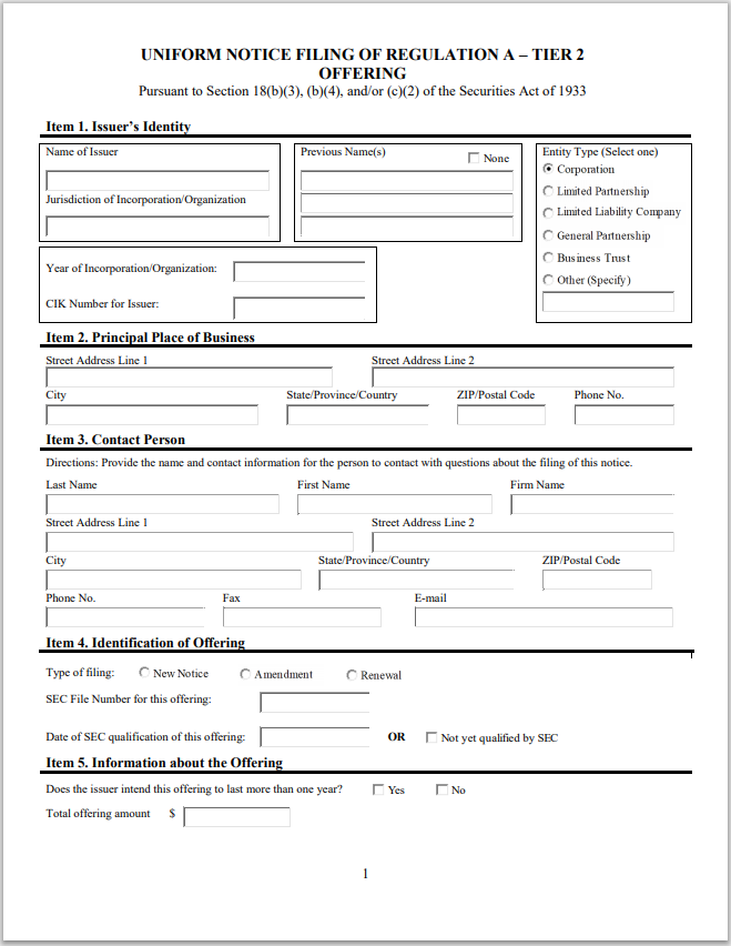OK- Oklahoma Uniform Notice of Filing of Regulation A – Tier 2 Offering Form