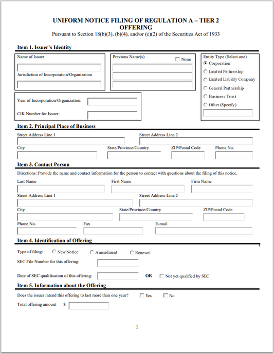OK- Oklahoma Uniform Notice of Filing of Regulation A – Tier 2 Offering Form