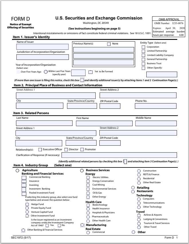 SEC- Notice of Exempt Offering of Sec. Form-D